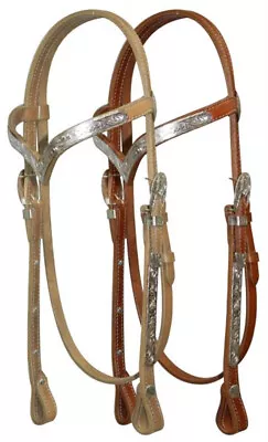 $38.95 • Buy Showman Leather V Browband Headstall W/ Engraved Silver