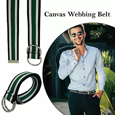 £3.39 • Buy Mens/Womens Double D Ring Belts Fabric Webbing Strap Waist Belt Waistband Canvas