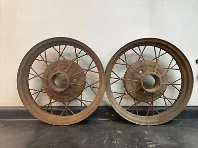 1930 1931 FORD MODEL A 19  WIRE SPOKE WHEELS 5 LUG SET Of 2 ORIGINAL VINTAGE • $170