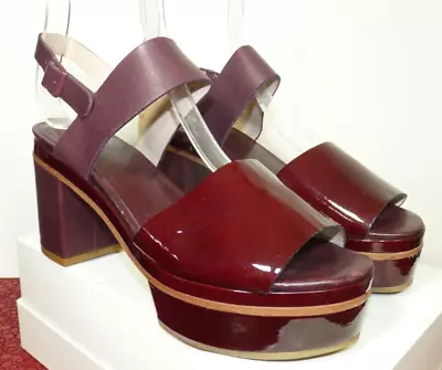 COS Womens Purple Chunky High Heel Platform Patent Leather Sandals Shoes Uk 7.5 • £34.99