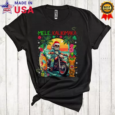 Mele Kalikimaka Christmas Santa Sunglasses Riding Motorcycle Hawaiian T-Shirt • $13.77