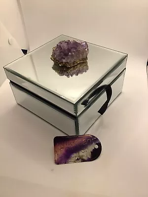 American Atelier Purple Agate Mirrored Jewelry Box 6”x6”x3.25” • $7