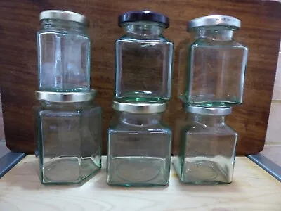 6 X Square & Hexagonal Empty Glass Jars For Jam Chutney Pickle Craft Etc • £1.95