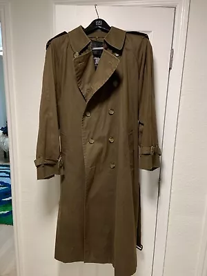 Burberry Vintage Dark Olive Trench Coat Check Lining SZ 46L Double Breast Liner • $22.50
