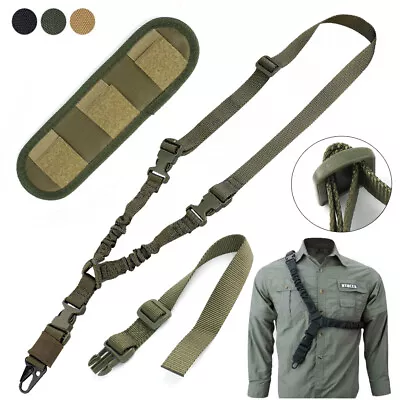 Tactical Single One Point Bungee Gun Rifle Sling Strap With HK Clip Shoulder Pad • $17.98
