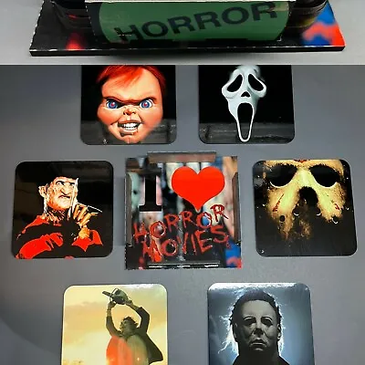 I Love Horror Movies Icons Sublimated Coasters 6 Pack (Cork) • $40