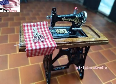 Miniature Furniture 1:12 Dollhouse Sewing Machine With Scissor Cloth Accessory • $7.99