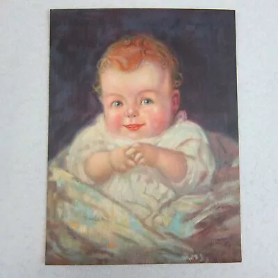 Vintage 1930s Baby Art Calendar Print Red Head Curls Blue & White Nursery Art • $29.99