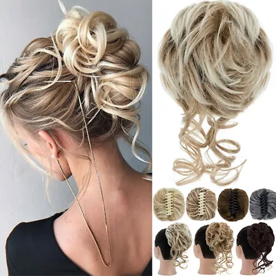 Soft Curly Messy Bun Hair Piece Scrunchie Updo Thick Claw Clip In Hair Extension • £10.80