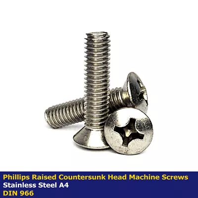 PHILLIPS RAISED COUNTERSUNK MACHINE SCREWS A4 STAINLESS (DIN 966) M5 - 5mm • £1.49