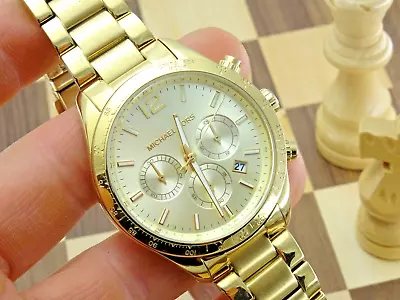 MICHAEL KORS 40mm Man's Gold Bracelet Chronograph Designer Wristwatch • £8.50