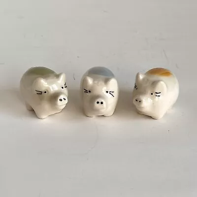 3 Pig Figurine Miniatures Hand Painted Glazed Ceramics Blue~Green~Yellow CUTE • $10
