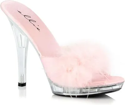 Ellie Maribou Pink Furry Halloween Costume Slippers Sandals 5  Heels Shoes SASHA • $42.99