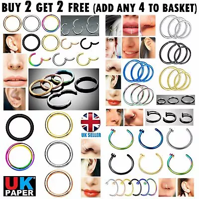 Surgical Steel Nose Ring Helix Silver Clicker Gold Set Fake Hoop Indian Piercing • £2.59