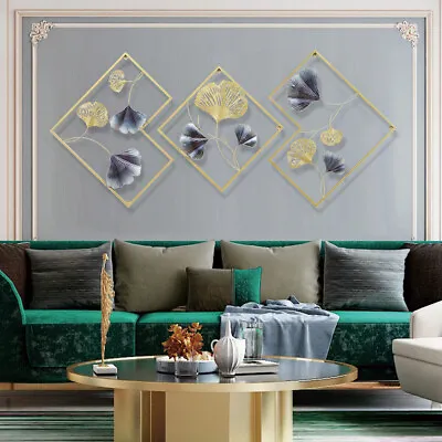 3Pcs Metal Gold+Blue Wall Art Hanging Sculpture Home Art Decor 3D 164 X 70.5cm • $46.55