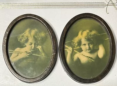 Antique 1897 Cupid Asleep & Cupid Awake-Oval Framed Photos M B Parkinson • $25