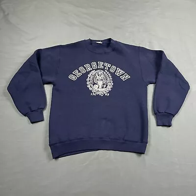 Vintage 1980s Georgetown University Crewneck Sweatshirt Blue Medium Unisex Crest • $44.99