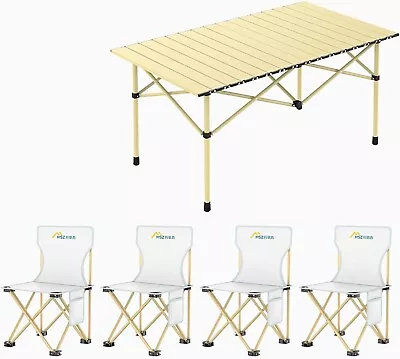 Beige Folding Table With 4 Chairs And Storage Bag Portable Camping Table   • £49.99