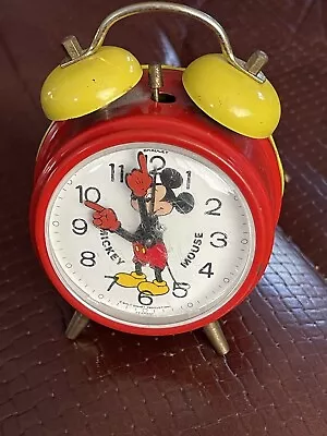 Walt Disney Bradley Early Mickey Mouse Red Metal Alarm Clock Germany  • $50