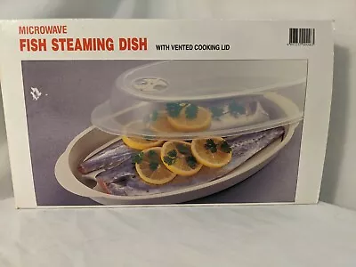 Microwave Fish Steaming Dish With Vented Lid In Original Box STEAMER COOKER BOWL • $18.21