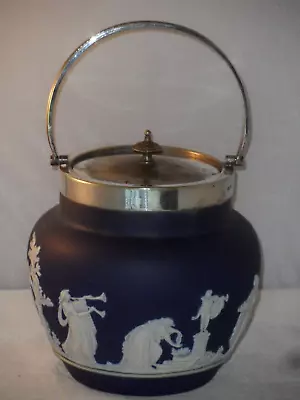 Tunstall Adams Jasperware Biscuit Barrel Tunstall Cobalt Blue Greek Scene • £14.99