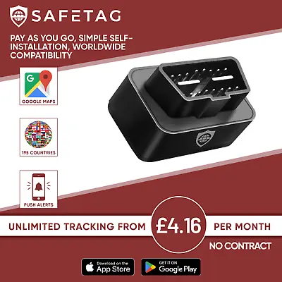 SafeTag GPS Tracking Device - Car Var Coach OBD II Tracker - Pay As You Go • £19.99