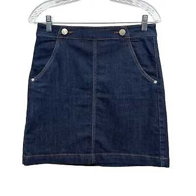 Ann Taylor Loft Women's Denim Jeans Skirt A Line Stretch Back Zip Faux Pockets 4 • $16.12