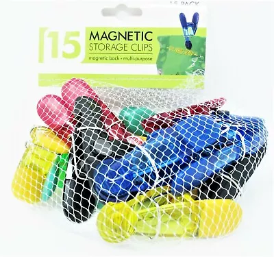 Multi Purpose Bag Clips 15 Pc Food Snacks Pinch Type Magnetic Back Mixed Colors • $13.95