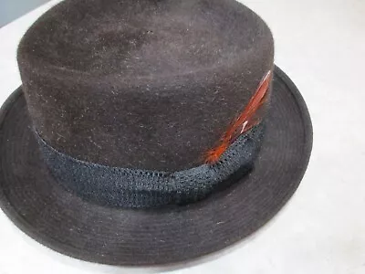 Champ Vintage Fedora Hat Brown Men’s 7 3/8 Feather Accent Trim Long Oval Felt • $49.89