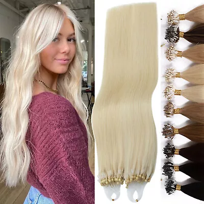 Blonde Micro Ring Loop Link Hair Extensions 100% Human Hair Micro Beads Tip 100S • $108.25