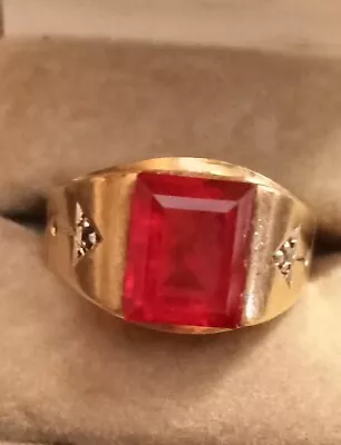 Men’s Vintage Diamond Ruby 10k Yellow Gold Ring • $199