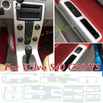 For Volvo S40 C30 V50 3D Carbon Fiber Silver Pattern Interior DIY Trim Decals • $33.80