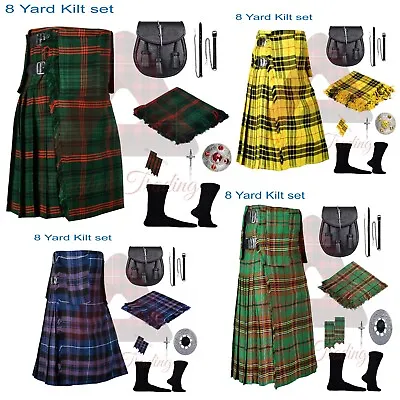 Scottish Handmade 8 Yard Tartan Kilt Men's Kilt Highland Kilt & Accessories • $114