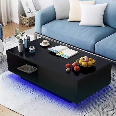 $179.99 • Buy Black Oversized 43  High Gloss Coffee Table Side 16-Color LED Drawer Living Room