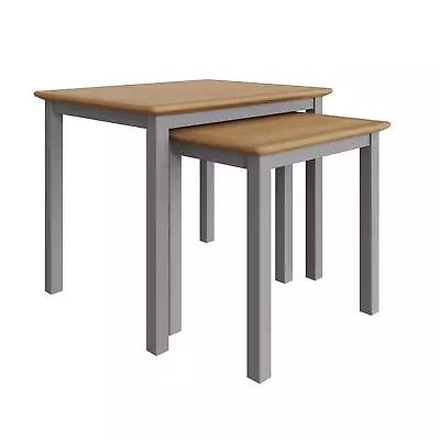 Assembled Nest Of 2 Tables Oak Veneer Coffee Table White Grey Blue • £139.95