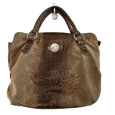 Junior Drake Suede Leather Handbag Reptile Print Slouchy Taupe Brown • $39.95