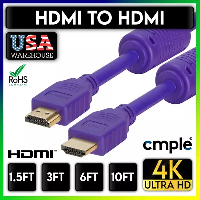 Purple HDMI Cable HDMI Cord HDTV ARC 4K 3D Ethernet 18Gbps Nintendo Switch PS5 • $9.49