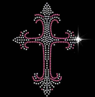 £6.99 • Buy CROSS Pink Sparkling Diamonte Rhinestone Iron On Transfer Motif Hot Fix Religion