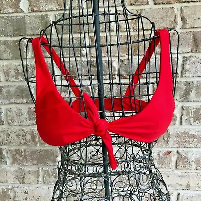 Zaful Red Bikini Top Sz S Front Ties Cup Inserts With Cups Pull On Style EUC • £12.34