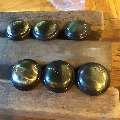 6 Vintage Solid Brass Knobs Drawer Pulls Circular W/ Raised Circle Shape. • $12