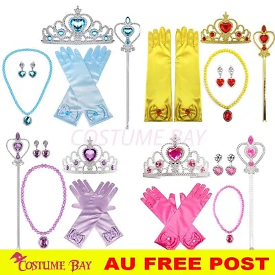 Frozen2 Birthday Party Elsa Purple Blue 5pcs Tiara Set Wig Wand Glove Earring AU • $5.13