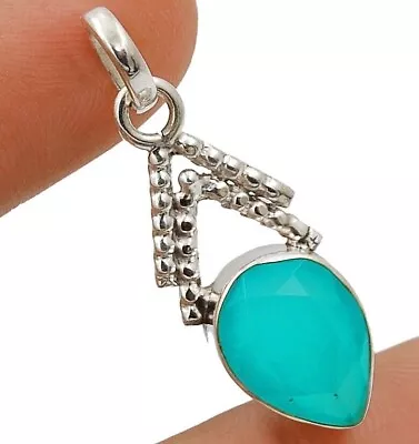 Natural Aquamarine Chalcedony 925 Sterling Silver Pendant 1 1/2  Long NW12-3 • $25.99