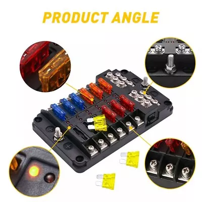 12-Way Blade Fuse Box Block Holder LED Indicator 6 12 24V Auto Marine Waterproof • $21.84