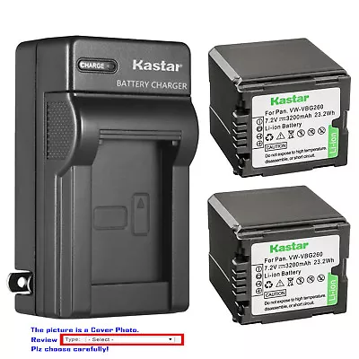 Kastar Battery Wall Charger For Panasonic VW-VBG260 SDR-H80 SDR-H80S Camcorder • $58.49