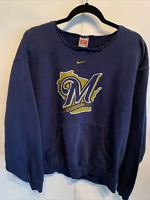 Vtg Nike Team Milwaukee Brewers MLB Baseball Hoodless Sweatshirt Mens Large • $26.95