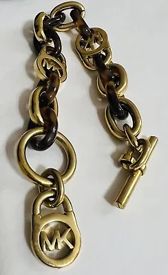 Michael Kors MK Heritage Gold Tone Tortoise Shell Plastic Link Bracelet Toggle  • $39.99