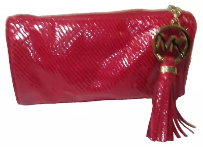 MICHAEL KORS Red Leather Snakeskin Print Make-Up Bag Or Pouch Tassel & MK Logo • $12.50