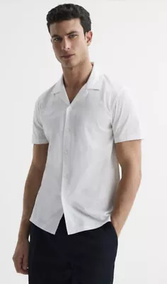 Reiss ‘Caspa’ Mercerised Egyptian Cotton Cuban Collar Shirt White Large BNWT • £50