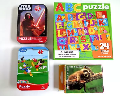 Lot 4 Kids Mini Jigsaw Puzzles 2 Disney Star Wars Mickey Mouse 1 ABC 1 Racoon • $12