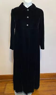 VTG 1960s Black Velvet Heavyweight Opera Coat Duster Goth Witchy Union Made M/L • $55